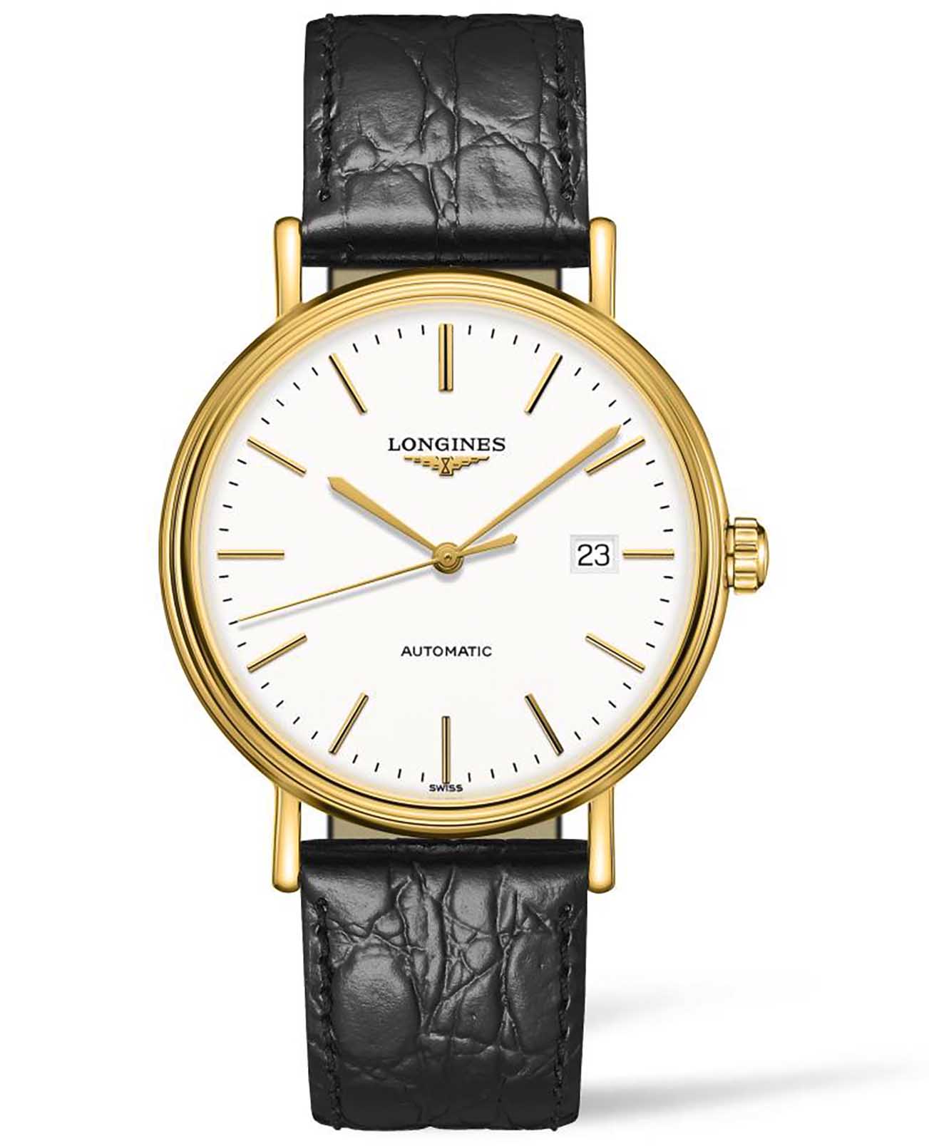 Longines Longines Presence L4.922.2.12.2  L49222122 механические мужские часы белый циферблат, браслет кожаный — вид спереди